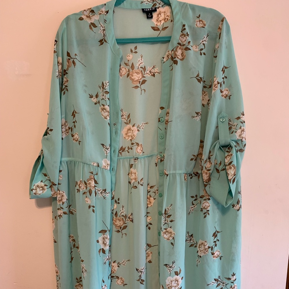 TORRID Mint Floral Button-Front Women's Top